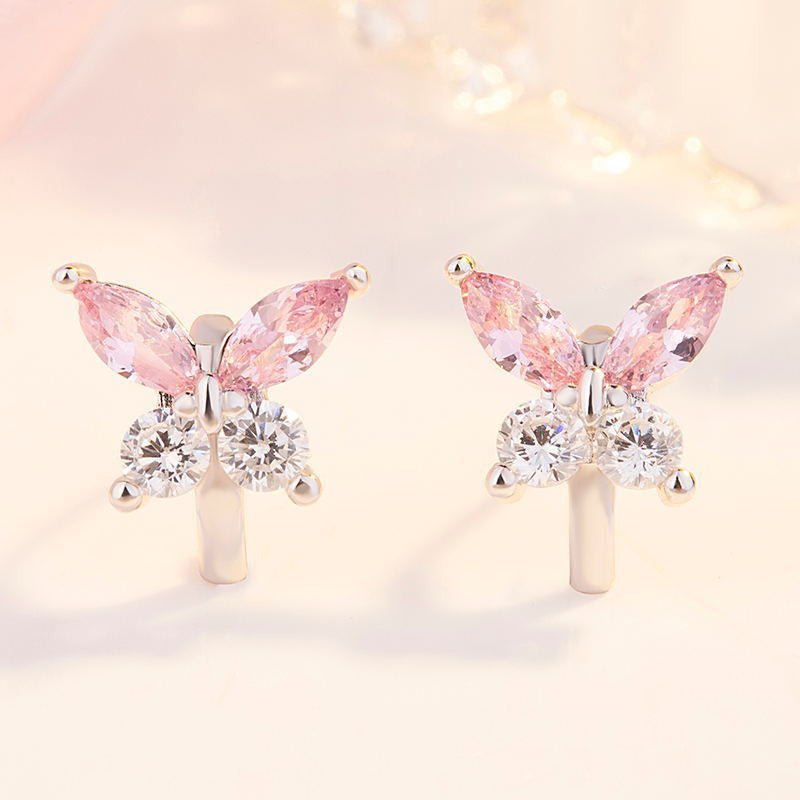 Fehér-rózsaszín pillangó fülbevaló whitegold