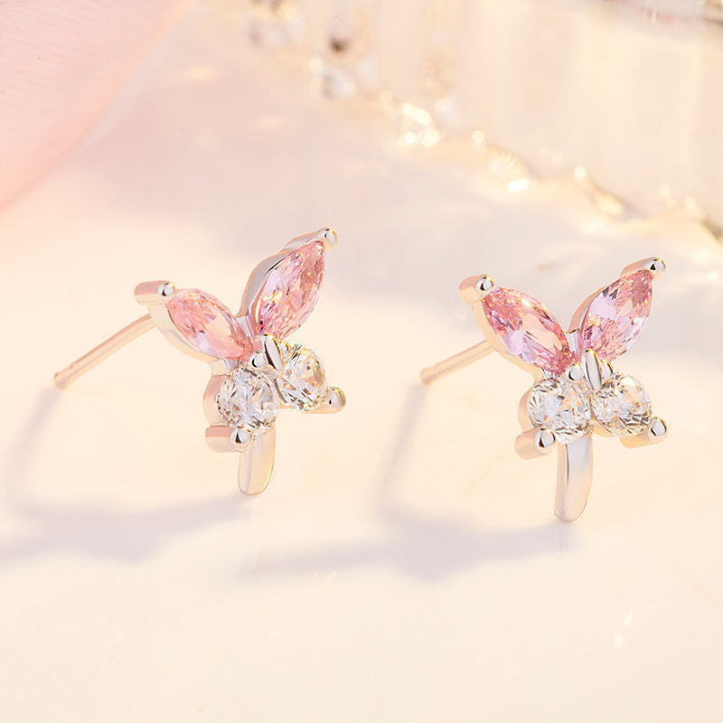 Fehér-rózsaszín pillangó fülbevaló whitegold