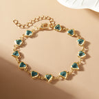 Szíves-kristályos karkötő gold-zöldeskék