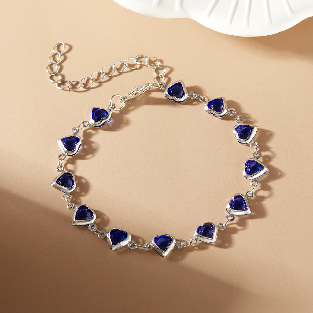 Szíves-kristályos karkötő whitegold-kék