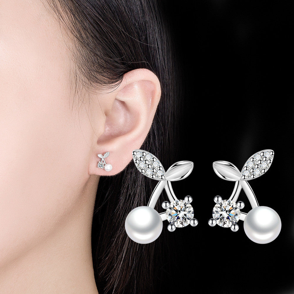 Gyöngy-cseresznye fülbevaló whitegold