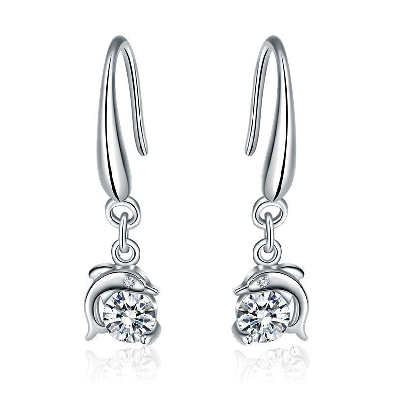 Labdázó delfin lógós fülbevaló whitegold