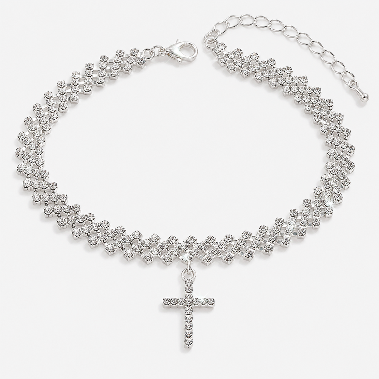 Kereszt medálos cikcakk bokalánc whitegold