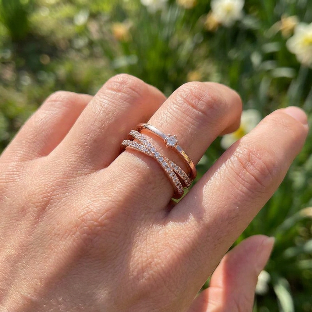 Anell kristályos gyűrű rosegold (állítható méret)