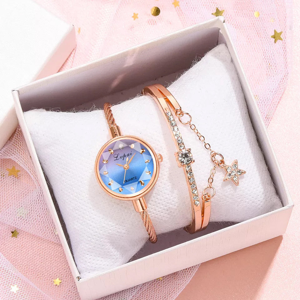 Lena ékszeróra karkötővel kék-rosegold