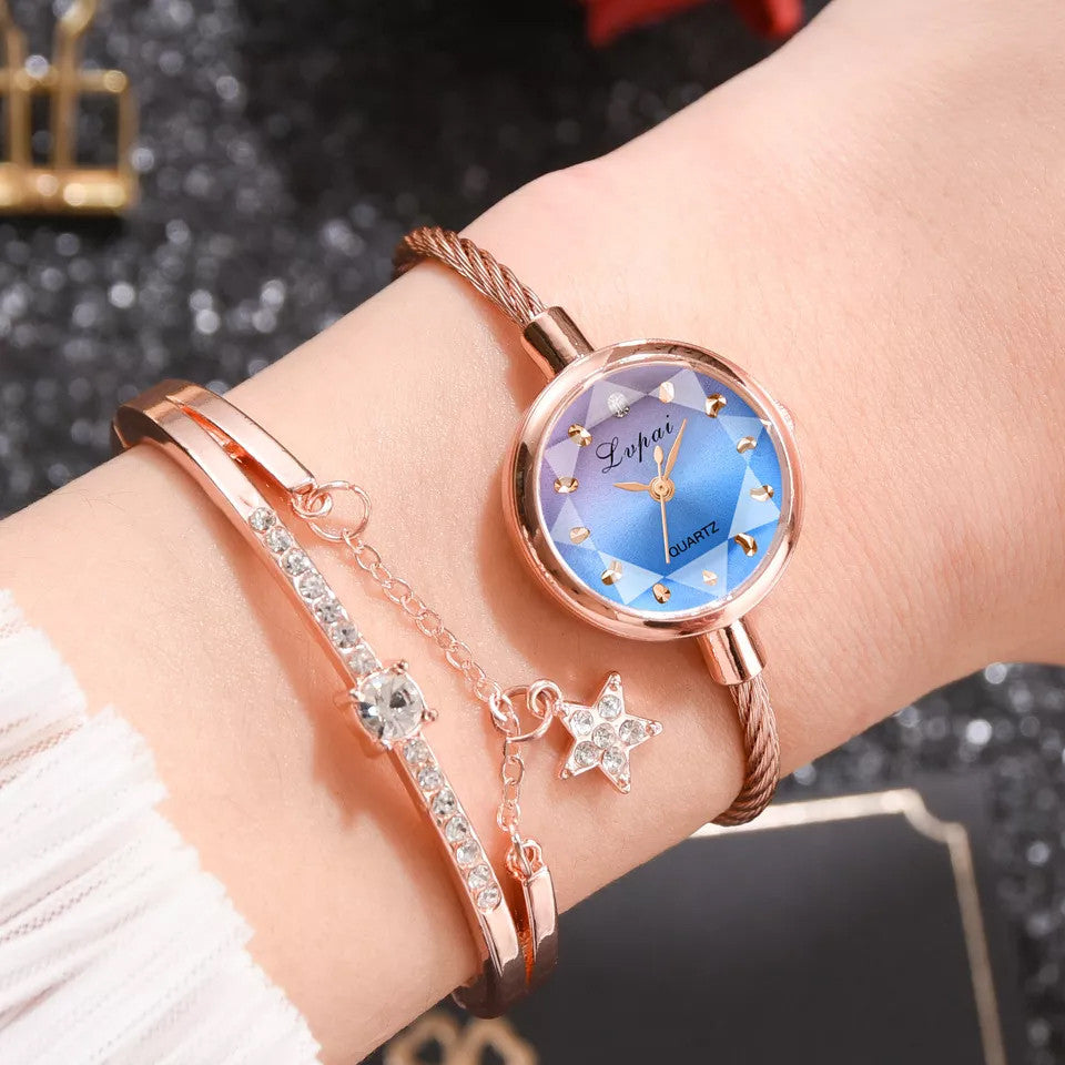 Lena ékszeróra karkötővel kék-rosegold