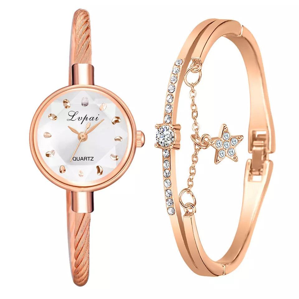 Lena ékszeróra karkötővel fehér-rosegold