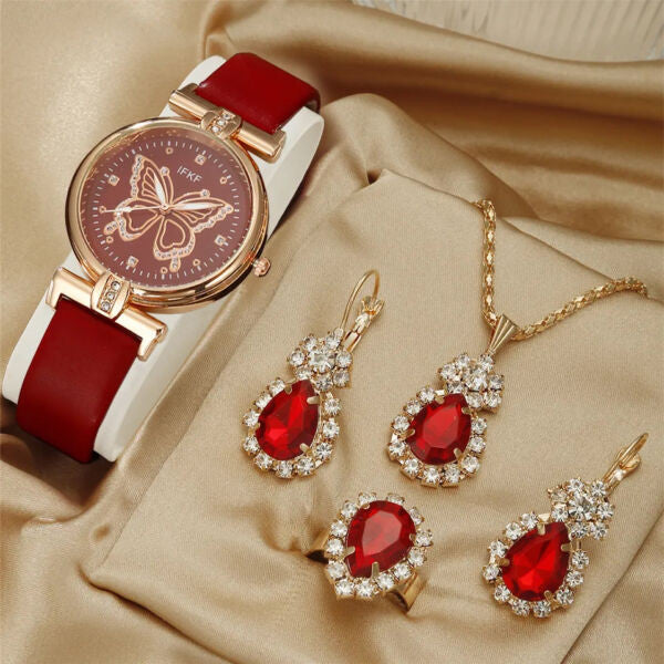 Lucia óra-ékszer szett bordó