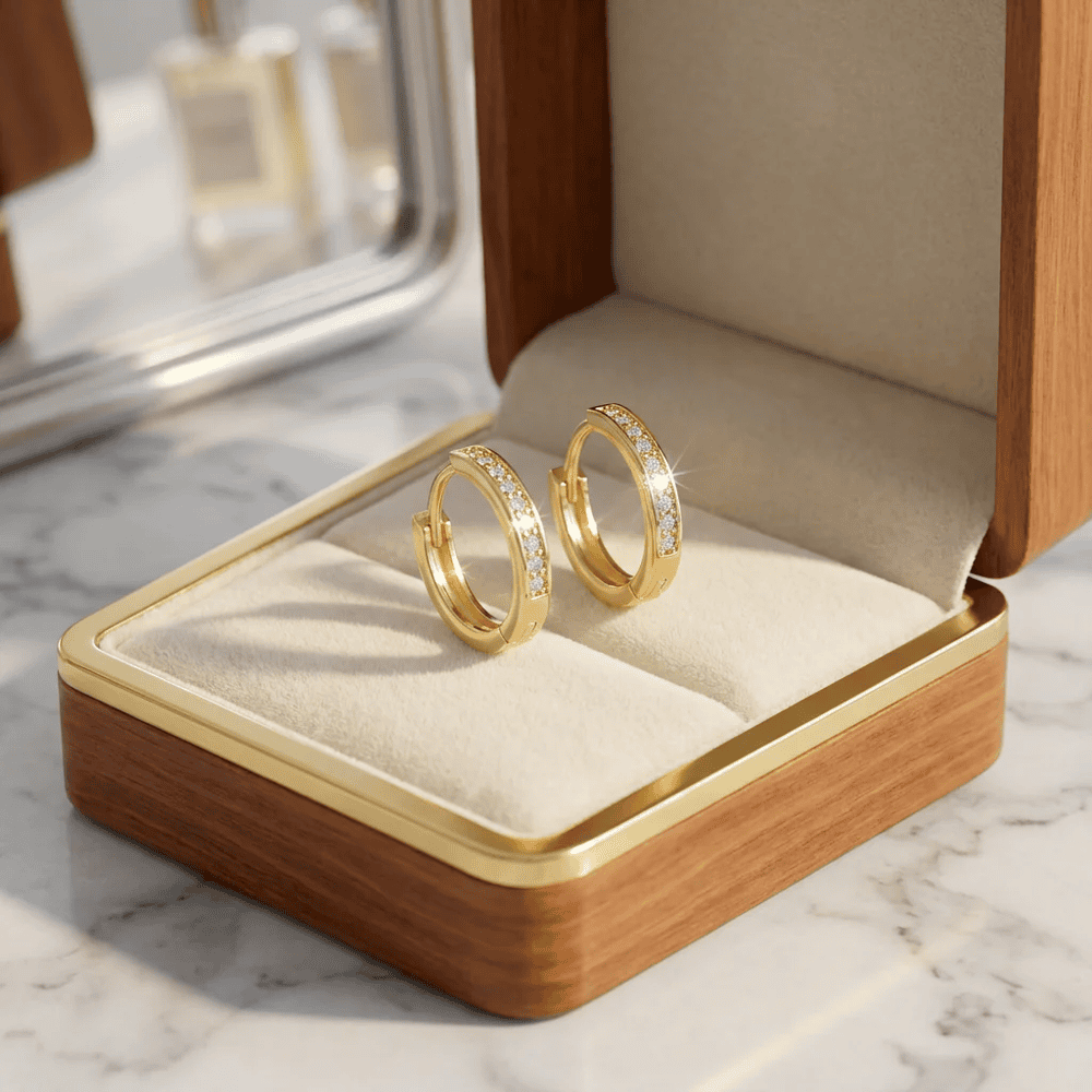 Egy sor kristályos karika fülbevaló gold