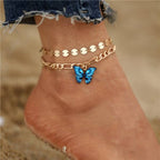 Dupla kék pillangós bokalánc arany