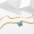 Dupla kék pillangós bokalánc arany