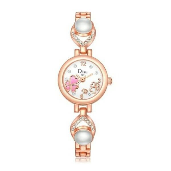 Szívecskés-kristályos ékszeróra rosegold-white