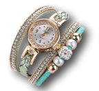 Exkluzív gyöngyös-kristálygolyós karkötőóra menthol