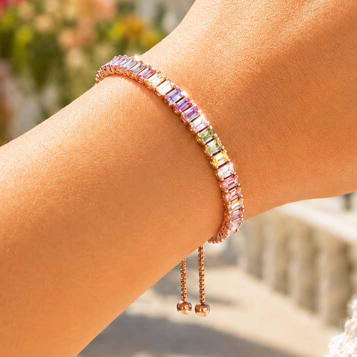 Mónica kristályos tenisz karkötő rosegold-multicolor