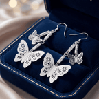 Ezüstös pillangók lógós fülbevaló