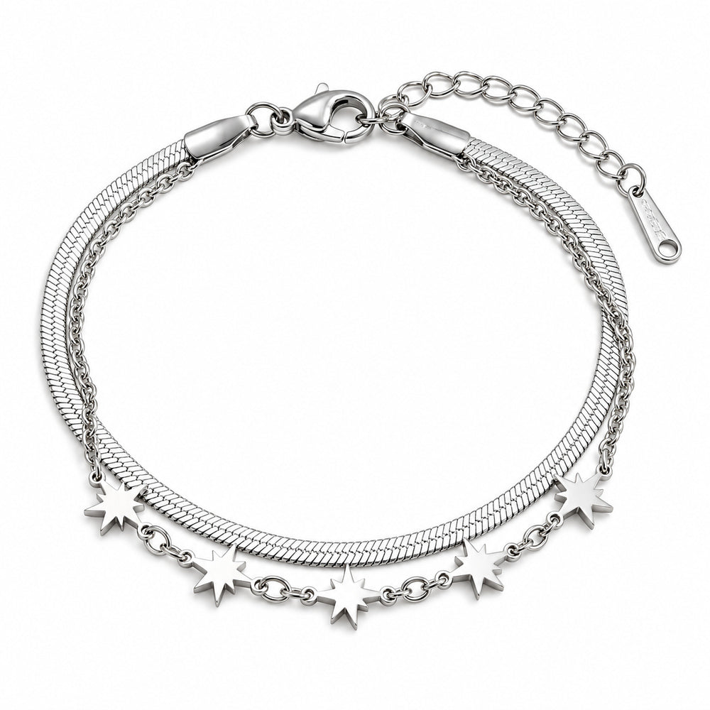 Finom csillagos nemesacél karkötő whitegold – stúdiófotó