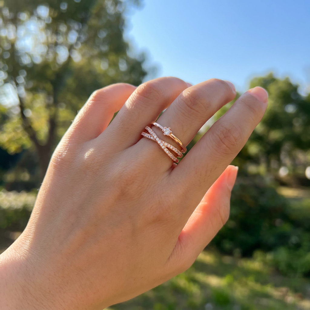 Anell kristályos gyűrű rosegold (állítható méret)