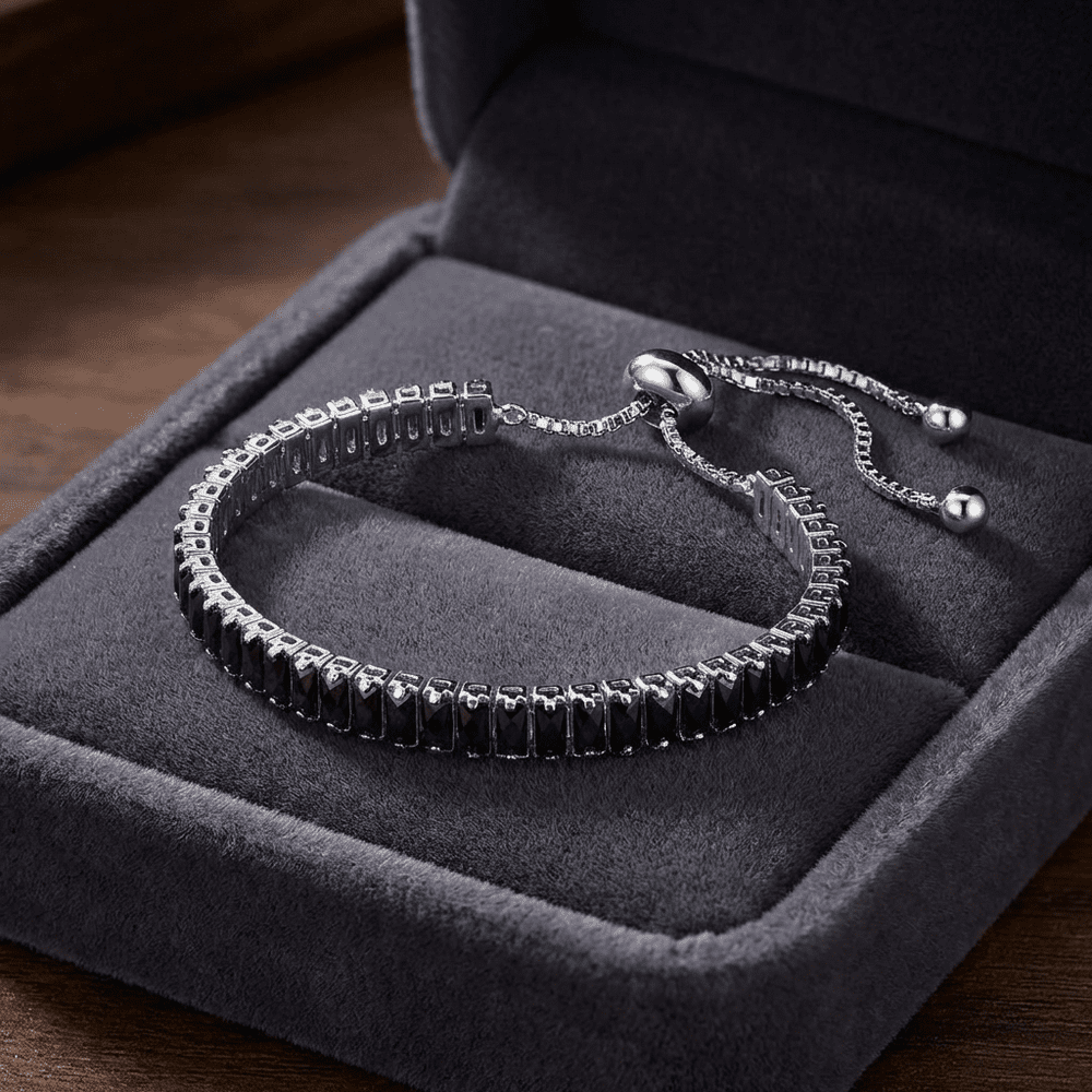 Mireia négyzet kristályos tenisz karkötő whitegold-fekete