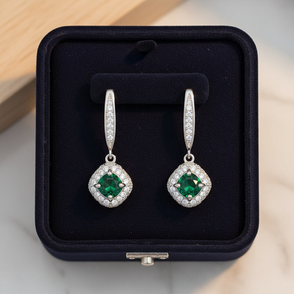 Ema női fülbevaló whitegold-zöld