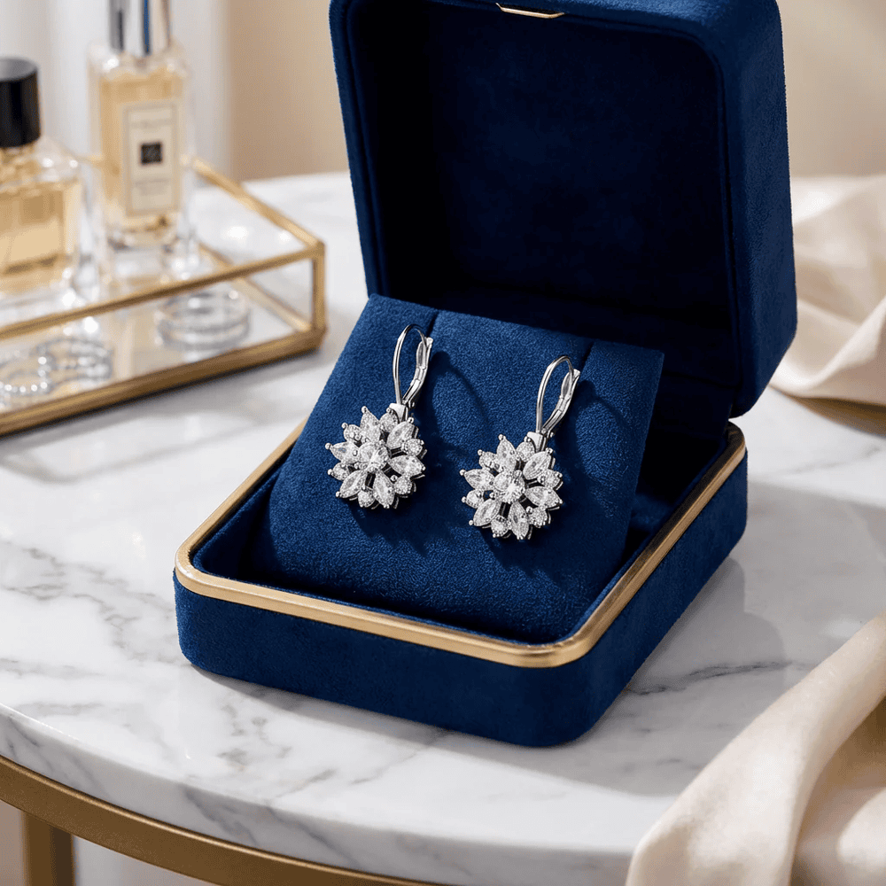Kristály virág fülbevaló whitegold