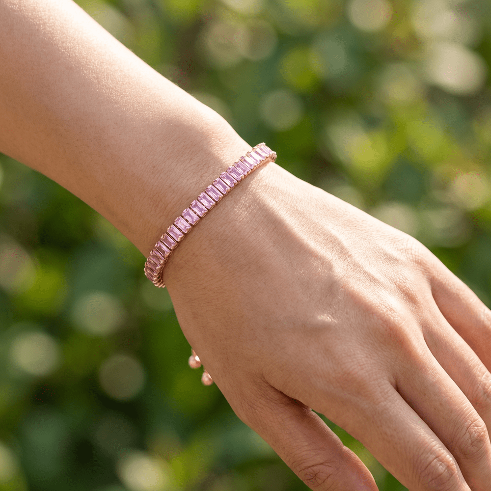 Mireia négyzet kristályos tenisz karkötő rosegold-pink