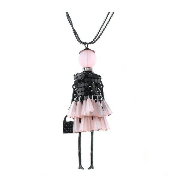 Shopping lady rózsaszín-fekete hosszú nyaklánc