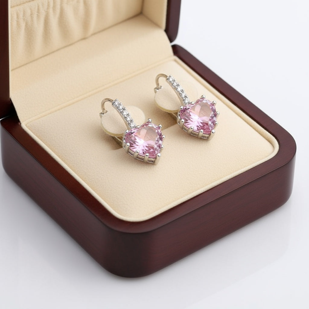 Kapcsos szív fülbevaló pink