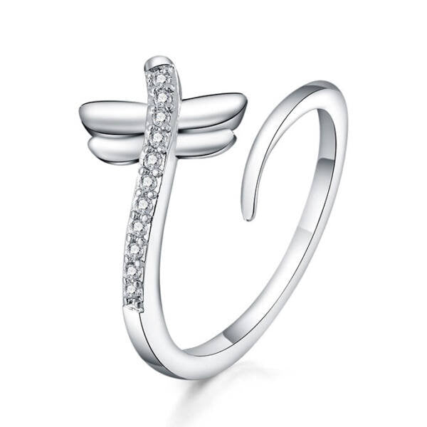 Ezüstös szitakötő gyűrű (állítható méret)