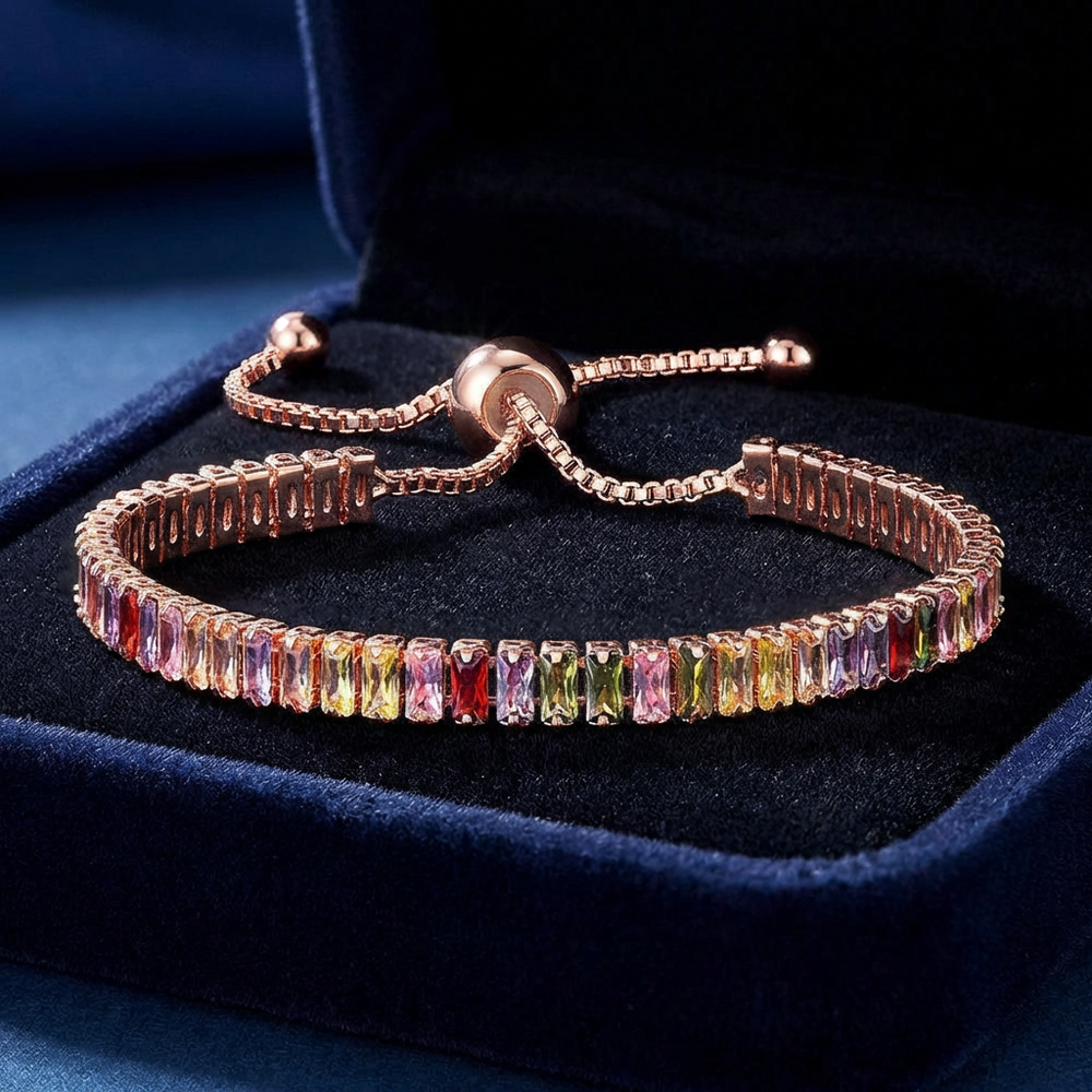 Mónica kristályos tenisz karkötő rosegold-multicolor