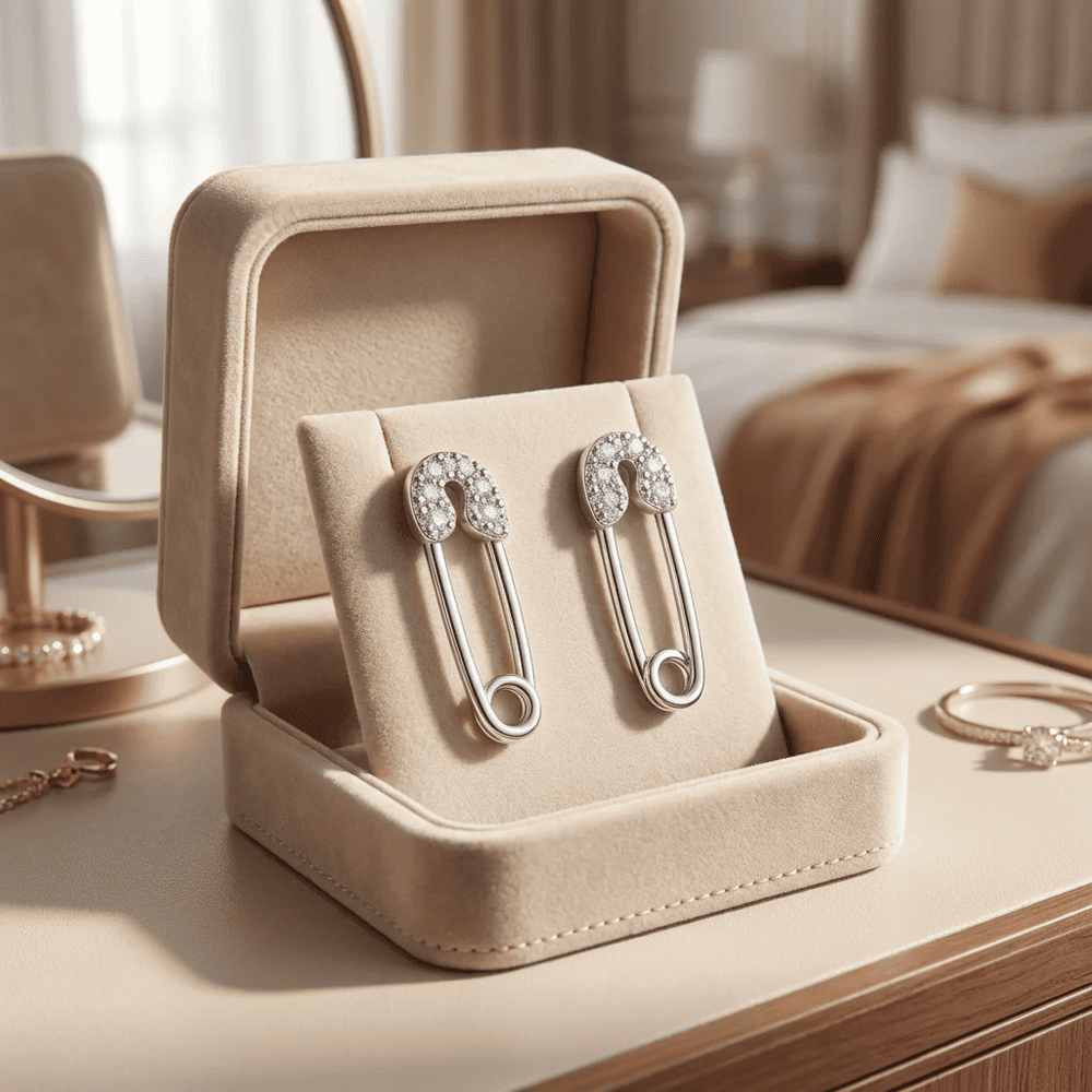 Biztostű fülbevaló whitegold