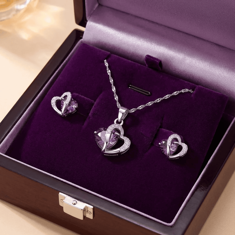 Smoon Avalee kristály szív ékszer szett ibolya