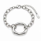 Modern nagy kerek medálos nemesacél karkötő whitegold – stúdiófotó