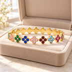 Multicolor kristályvirágok nemesacél karperec gold – ékszerdobozban