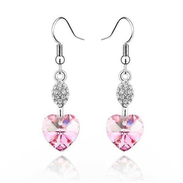 Lógós Swarovski szíves fülbevaló pink