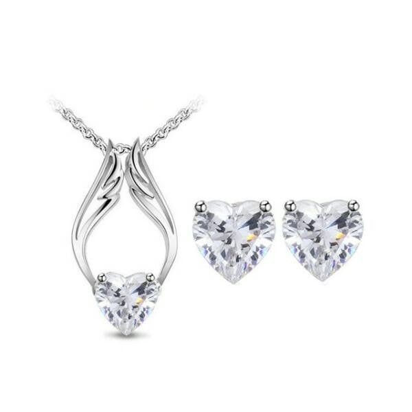 Szárnyas szív szett fehér Swarovski kristállyal