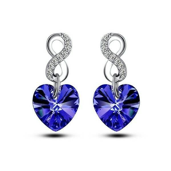 Szív és kígyó fülbevaló mélykék Swarovski kristállyal