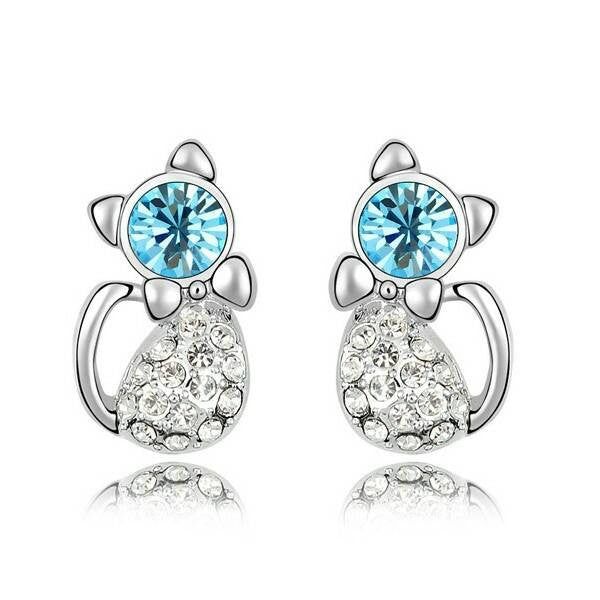 Kék Swarovski cica fülbevaló