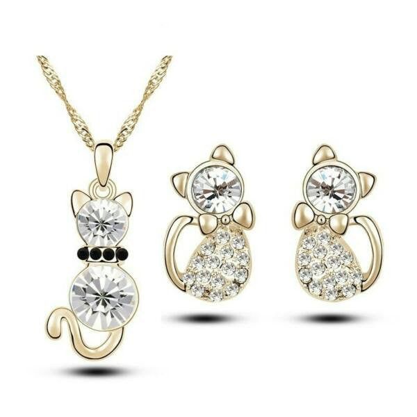 Cica szett Swarovski kristállyal arany-fehér