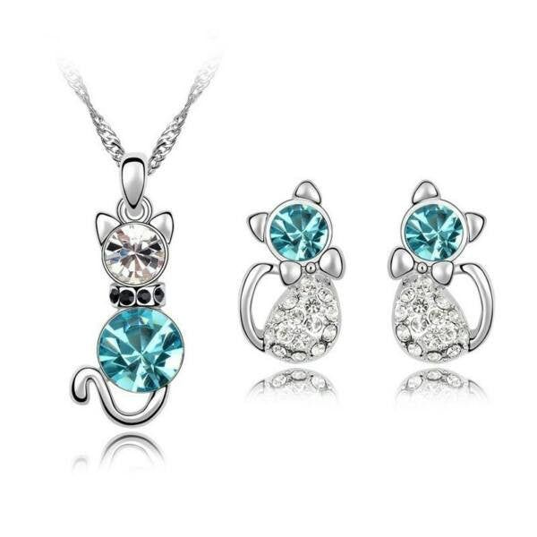 Cica szett Swarovski kristállyal tengerkék