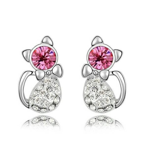 Pink Swarovski cica fülbevaló