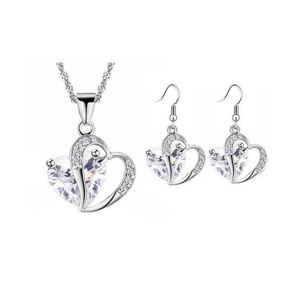 Dupla szív szett fehér Swarovski kristállyal