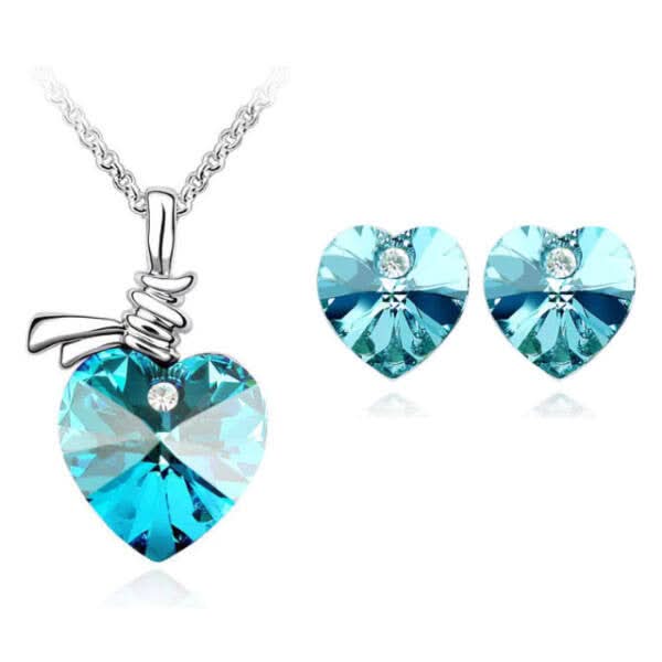 Tengerkék Swarovski szív szett