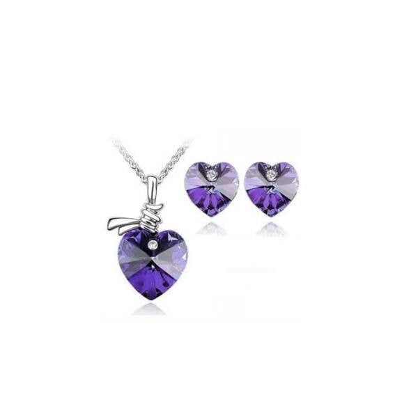 Lila Swarovski szív szett
