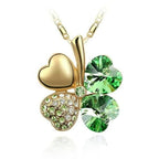 Négylevelű lóhere szerencsenyaklánc Swarovski kristállyal arany-zöld