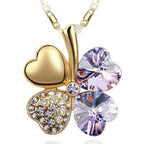 Négylevelű lóhere szerencsenyaklánc Swarovski kristállyal arany-ibolya