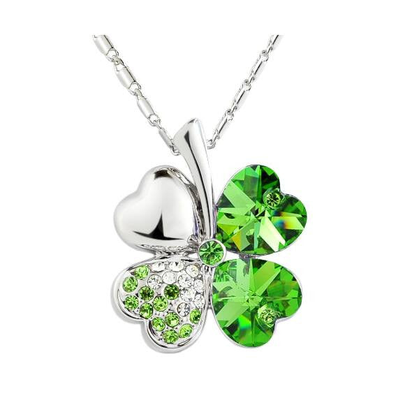 Négylevelű lóhere szerencsenyaklánc Swarovski kristállyal világos zöld