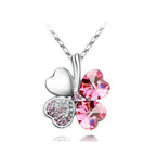 Négylevelű lóhere szerencsenyaklánc Swarovski kristállyal pink