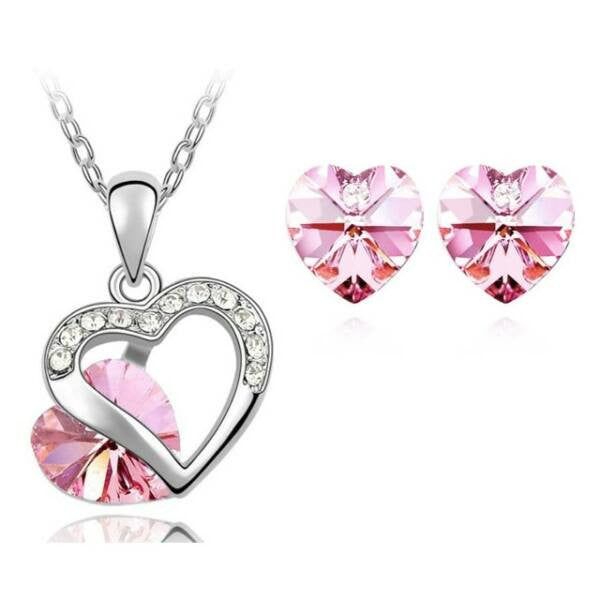 Szíves szett 9556 pink Swarovski szívvel