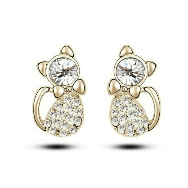 Arany-fehér Swarovski cica fülbevaló