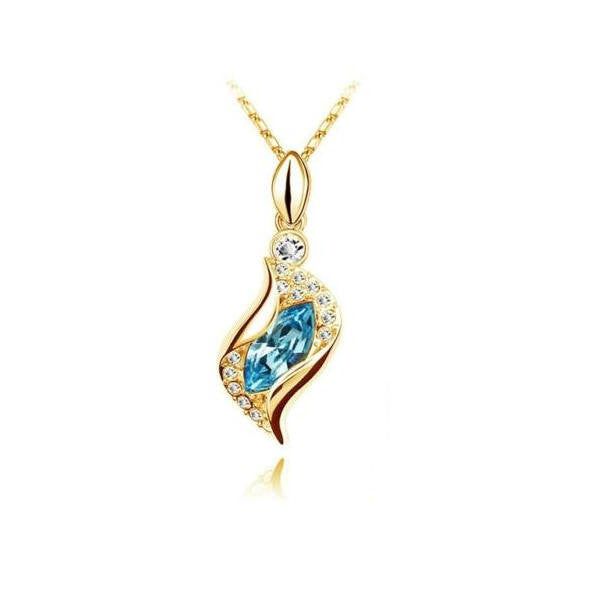 Csavart nyaklánc Swarovski kristállyal gold-tengerkék